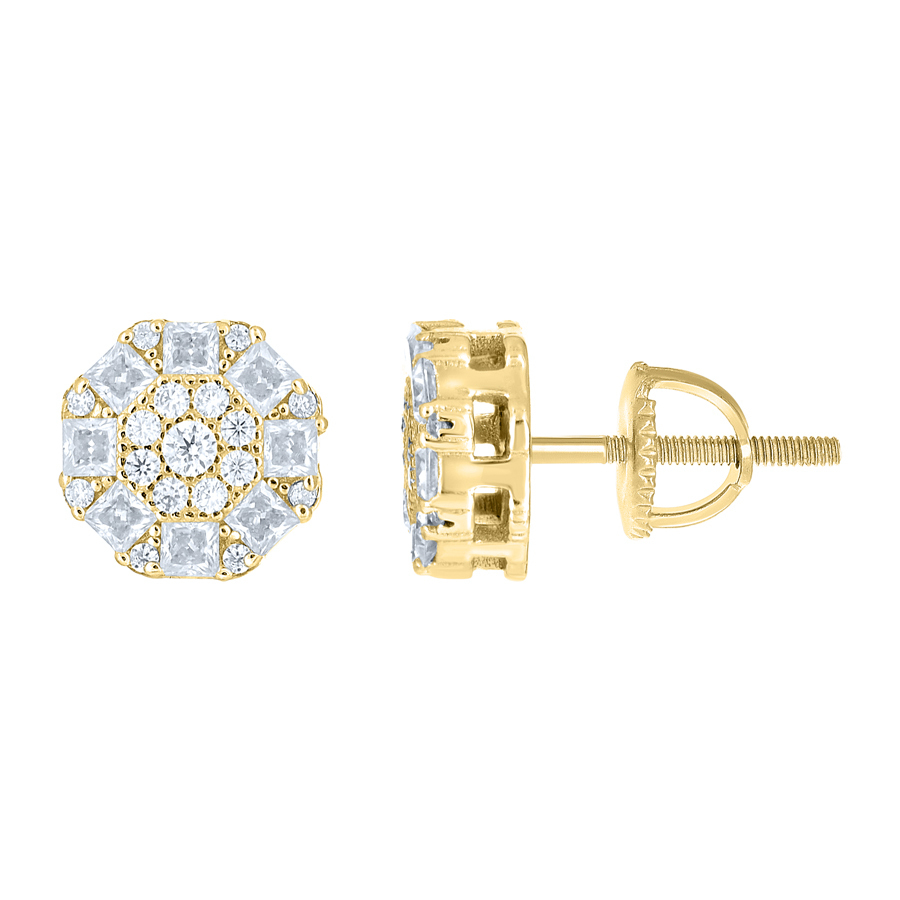 925 Sterl Silver Yellowtone Rnd Princess-Cut 1.22ct Moissanite Rnd Stud Earrings